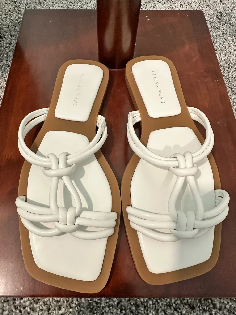 Azalea Wang White Knotted Strap Square Toe Sandals